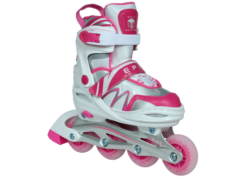 Adjustable Epic Pixie Pink And White Inline Skates W Light Up Wheels